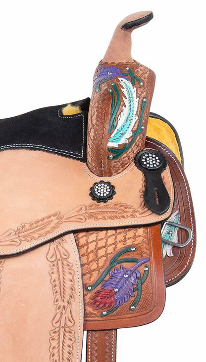 Leather Western Barrel Racing Kids Horse Saddle Size 10" to 13"