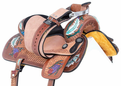 Leather Western Barrel Racing Kids Horse Saddle Size 10" to 13"